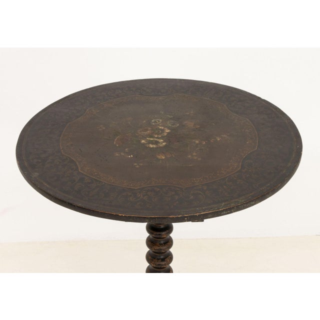 American American Folk Art Floral Painted Tripod Table For Sale - Image 3 of 6