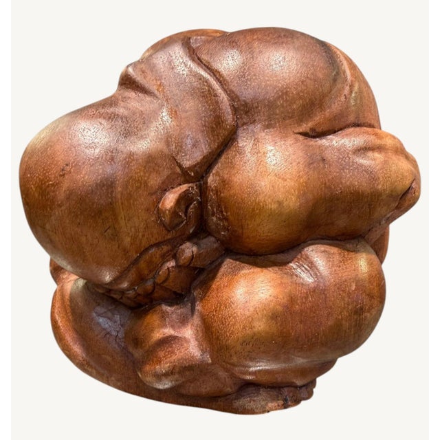 Vintage Hand Carved Wood Hotei Budai Laughing Buddha Seated Sculpture 7.5" For Sale In Dallas - Image 6 of 10