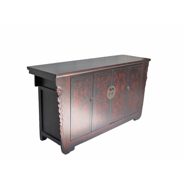 1940s Vintage Chinese Four-Door Cabinet With Hand-Painted Floral and Bird Panels For Sale - Image 5 of 14