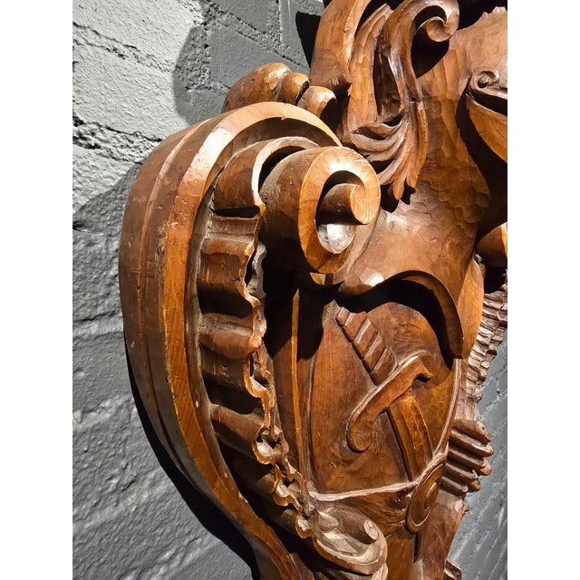 19th Century Hand Carved Heraldic Wall Crest W/ Armored Knight Motif For Sale - Image 12 of 12