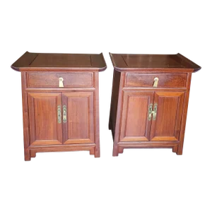 Pair J.l. George Ming Style Rosewood Bedside Tables