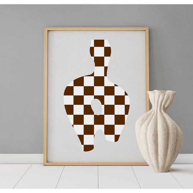 Abstract open edition giclee print by artist Anna Pepe. Elegant brown checkers composition drawing on gray background....