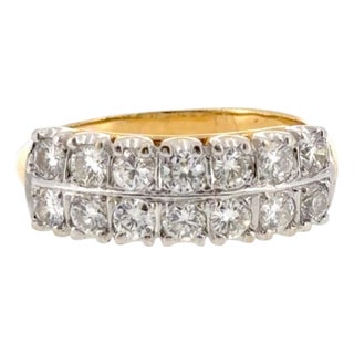 Vintage 18k Two-Tone Double Row Diamond Band Ring, Size 6.5 For Sale