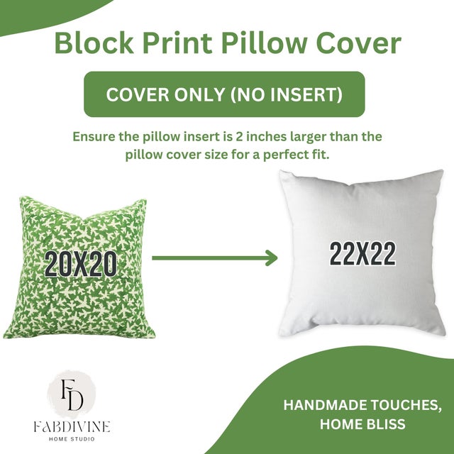 Kelly Green Fabdivine Handmade Block Printing Thick Cotton Throw Pillow Covers -24x24 Inches -Pushpak Vimaan Abstract Design For Sale - Image 8 of 9