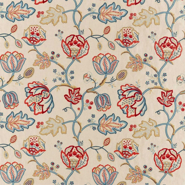 Morris & Co Theodosia Embroidery Fabric in Wine/Indigo For Sale