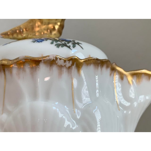 Antique R. Delinières & Cie Limoges Gilt Porcelain Chocolate Pot With Shell Finial For Sale - Image 13 of 17