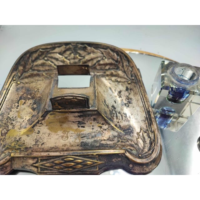 Art Nouveau Brass Silver-Plated Inkwell Set, Set of 3 For Sale - Image 4 of 8