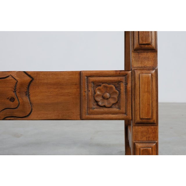 Rustic Carved Oak Iberian Side Chair, Spain, 1900 For Sale - Image 9 of 15