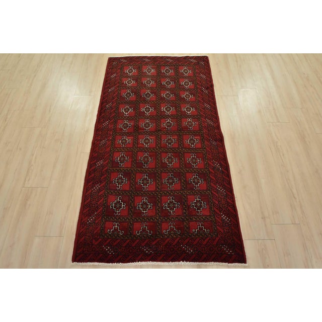 Cabin Baloch Rug 3’5” X 6’3” Red Wool Vintage Tribal Hand-Knotted Oriental Carpet For Sale - Image 3 of 12