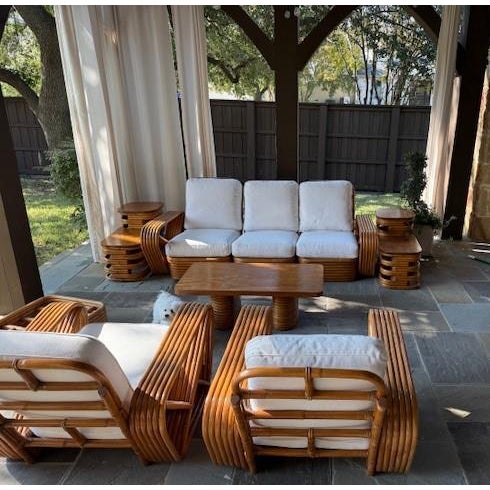 Super Rare Paul Frankl Set manufactured by Kane Kraft in Malina Philippines. Cushions are new and covered in Perennials...