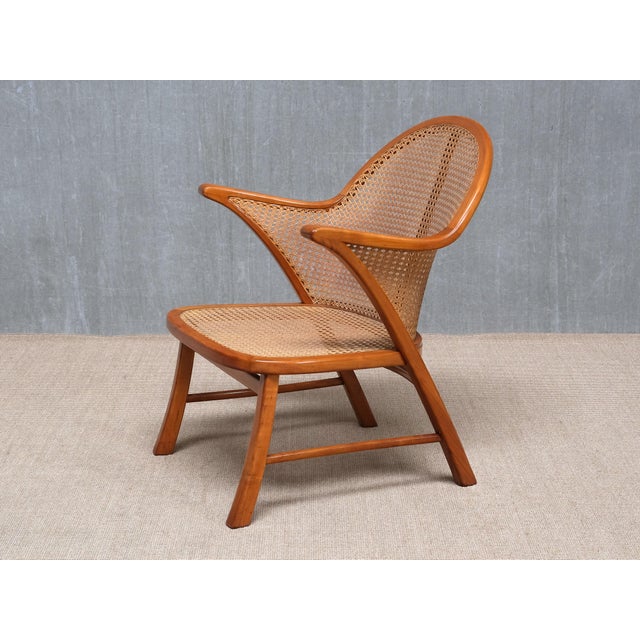 Vintage Armchair in Cherry Wood and Cane and Bouclé by Frits Schlegel, Denmark, 1940s For Sale - Image 11 of 15