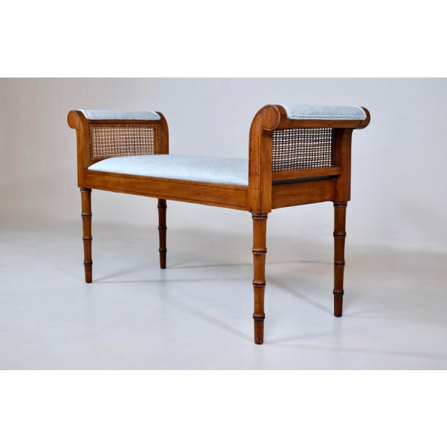 Mid-Century Modern 1960's Faux Bamboo Double Cane Window Bench For Sale - Image 3 of 9