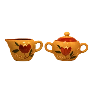 Vintage Stangl Pottery 1950s Magnolia Pattern Lidded Sugar Bowl & Creamer Set- 2 Pieces