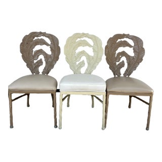Vintage Hollywood Regency Era Banana Leaf Cast Aluminum Chairs 3 Pieces For Sale