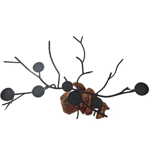 1980s 1980s One-of-a-Kind Root Wood & Forged Metal Candelabra Sculpture | Organic Modern Brutalist Statement Decor For Sale - Image 5 of 13