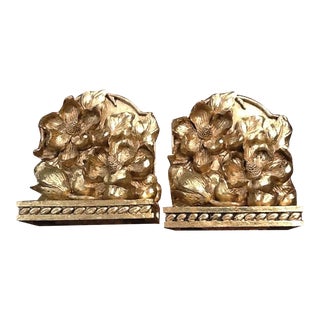 Vintage Gold Gilt Magnolia Bookends - a Pair For Sale