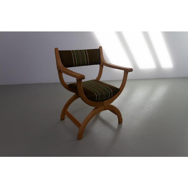 Danish Kurul Armchair in Oak and Striped Green Upholstery by Henning Kjærnulf, 1960s For Sale - Image 4 of 18