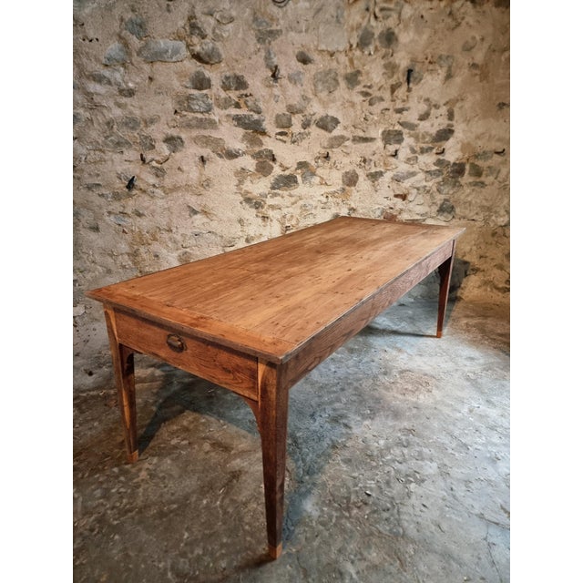 Wood Antique French Farmhouse Dining Table in Oak and Pine with 3 Drawers, 19th Century For Sale - Image 7 of 18