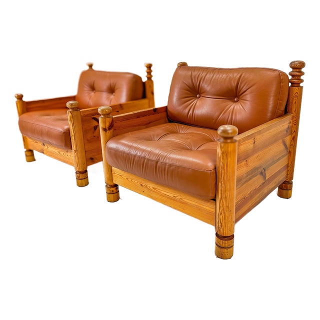 Pair of Pine Lounge Chairs by Uno and Osten Kristiansson For Sale