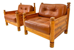 Pair of Pine Lounge Chairs by Uno and Osten Kristiansson