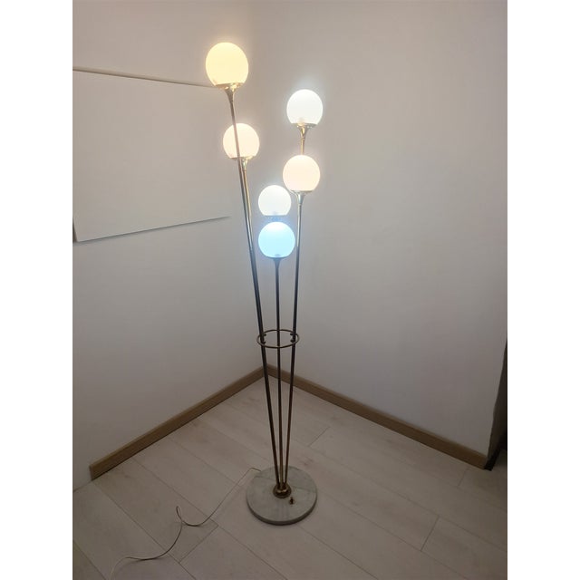 Metal Alberello Floor Lamp in Brass, Opal Glass Spheres, and Stilnovo Marble, 1950s For Sale - Image 7 of 13