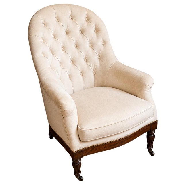 Napoleon III Cabriolet Armchair in Mahogany and Buttoned Fabric, 1800s For Sale - Image 6 of 6