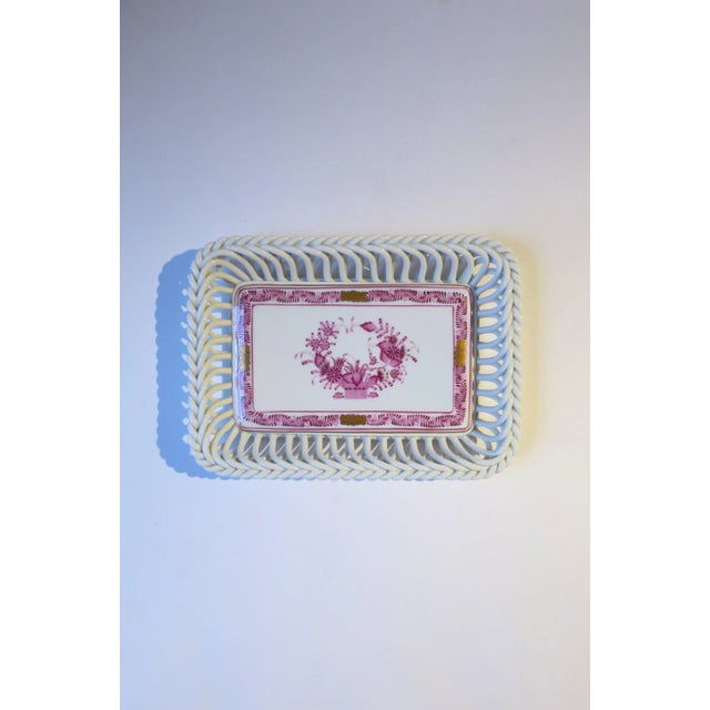 Traditional Herend White Porcelain Tray Dish Vide-Poche With Pink and Gold Detail For Sale - Image 3 of 12