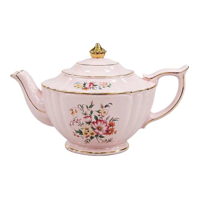 Vintage Soft Pink Floral Porcelain Teapot For Sale