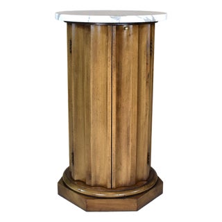 Neoclassical Style Fluted Column Cabinet Table Marble Top For Sale