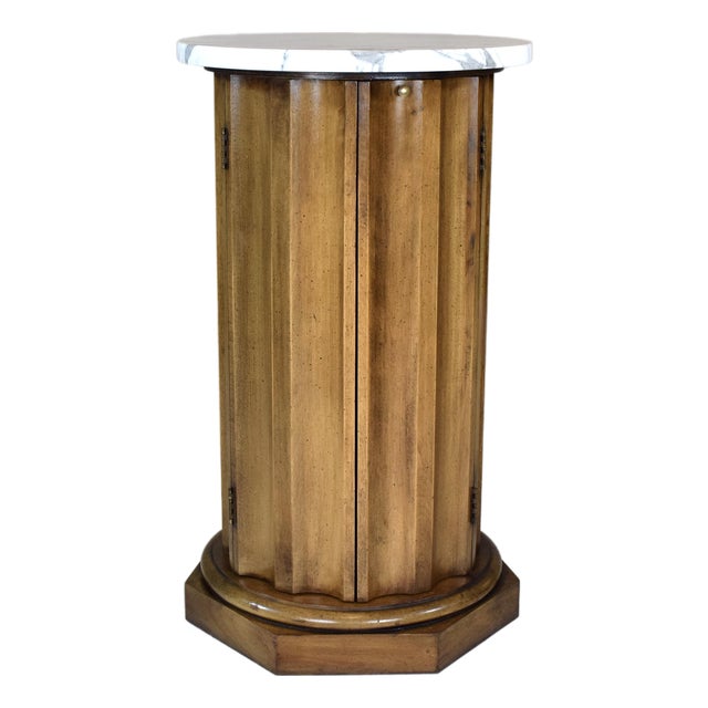 Neoclassical Style Fluted Column Cabinet Table Marble Top For Sale