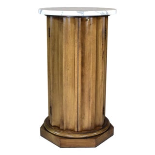 Vintage Neoclassical Fluted Column Side Table, Marble Top, Mid 20th C. For Sale