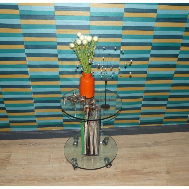 Modern Vintage Round Side Table on Wheels, 1980s For Sale - Image 3 of 8