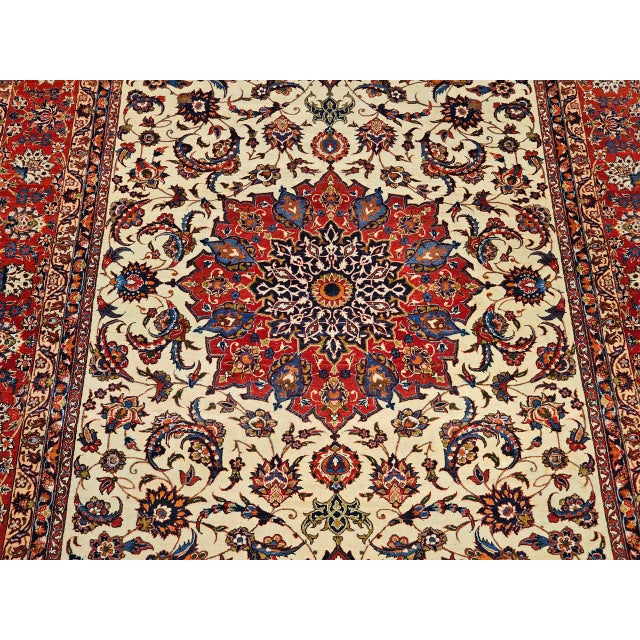 Vintage Persian Isfahan Rug, Hand-Knotted Wool, Floral Pattern, Ivory & Red, 7x11 For Sale - Image 13 of 18