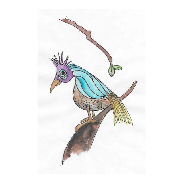 1998 Watercolor of a Colorful Bird For Sale