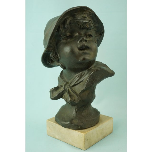 19th Century Bronze Bust Sculpture of a Peasant Child on a Marble Base by Francesco Paolo Michetti For Sale - Image 9 of 18