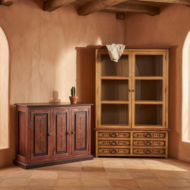 Vintage Mid-Century Style Dupuis Mexico Hand-Crafted Wood Trinchador Hutch Cabinet Command an entire room with this...