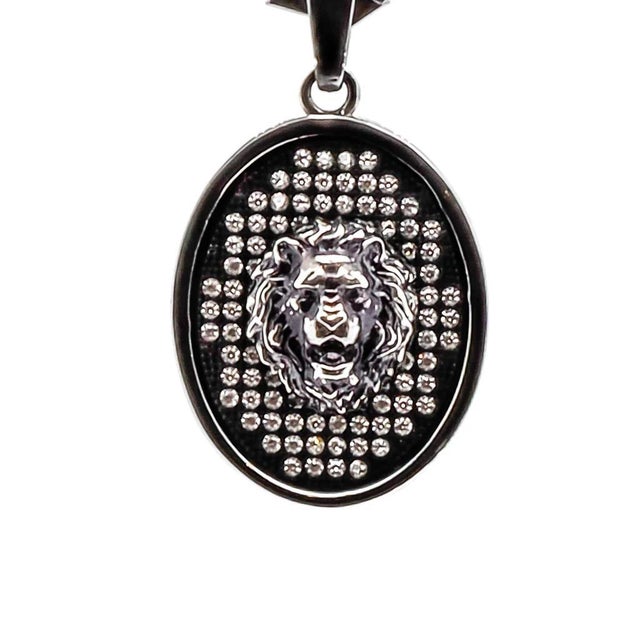 Contemporary Black Onyx and Silver Lion Men's Beaded Necklace For Sale - Image 3 of 8