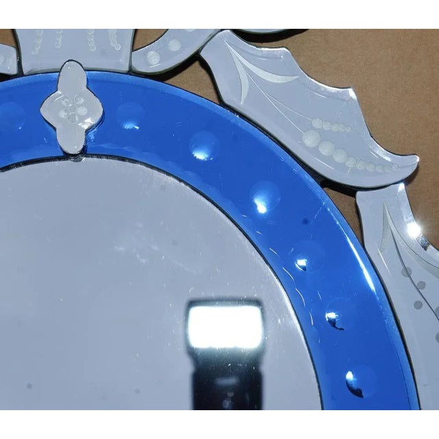 Vintage Italian Venitian Cobalt Blue Engraved Wall Mirror For Sale - Image 9 of 13