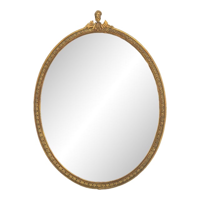 Neoclassical Style Giltwood Framed Oval Mirror For Sale