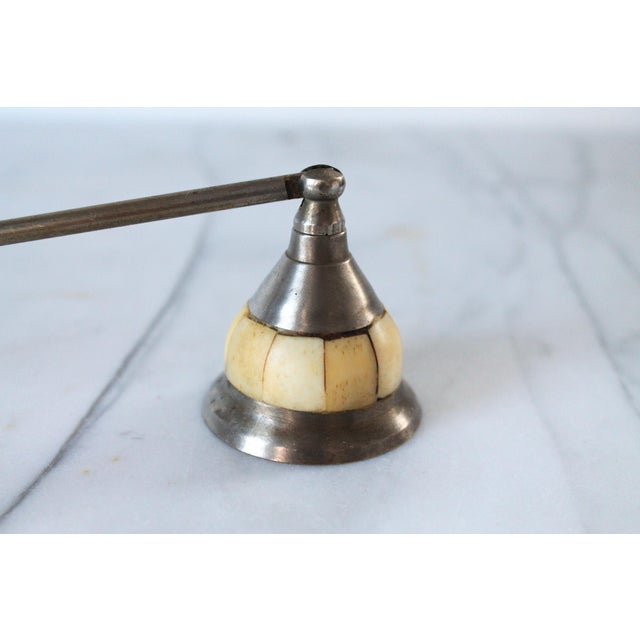 Metal Vintage Silver Tone & Faux Bone Inlay Candle Snuffer For Sale - Image 7 of 7