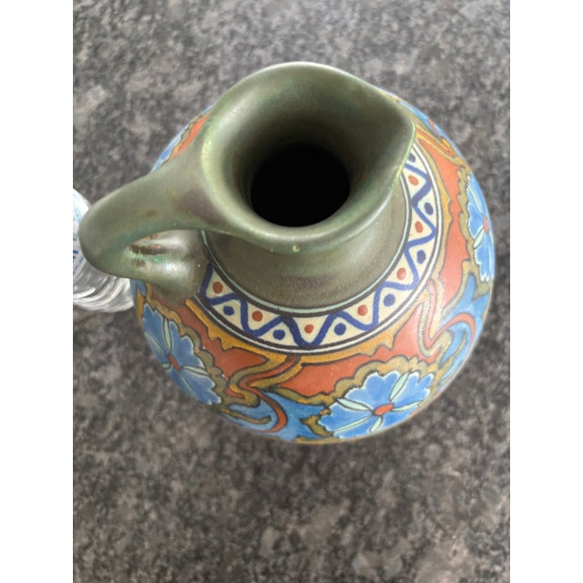 1920s Antique Gouda Pitcher Vase Anjer “ Carnation Pattern For Sale - Image 11 of 11