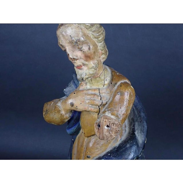 18th Century French Baroque Style Carved Polychrome Painted Wooden Statue of St. Joseph For Sale - Image 9 of 10