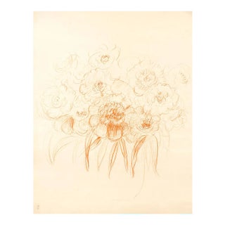 Flowers - Original Pastel Drawing by G. Bourgogne - mid 20th Century mid 20th Century For Sale