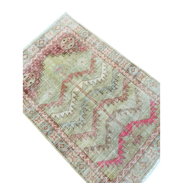 Vintage Turkish Handknotted Olive Wool Rug For Sale - Image 4 of 8