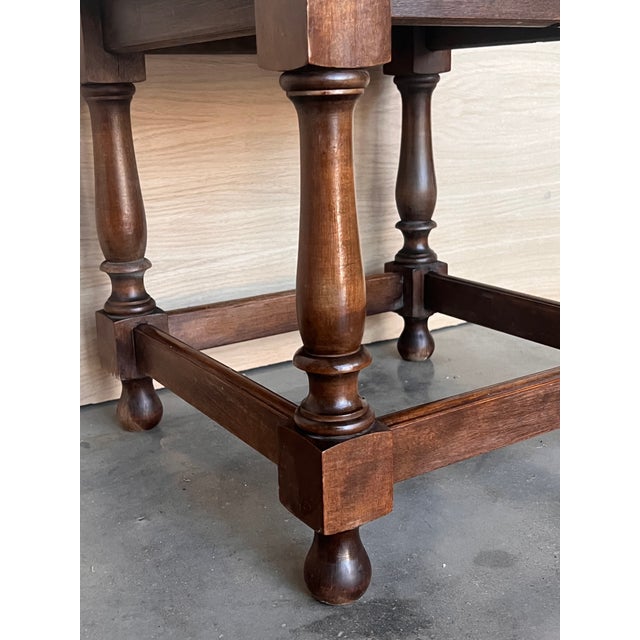 Pair of Spanish Walnut Side or Coffee Tables With Leather Top For Sale - Image 9 of 10