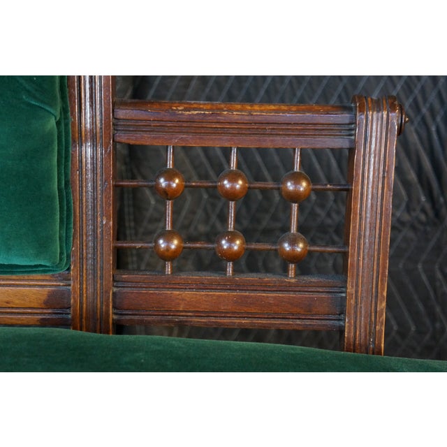 Late 19th Century Antique Victorian Eastlake Walnut Ball & Stick Settee Loveseat Corner Chair 34" For Sale - Image 5 of 18