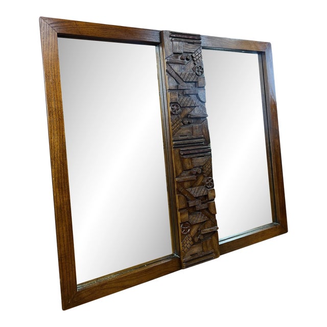 1970s Pueblo Style Brutalist Dresser Mirror For Sale