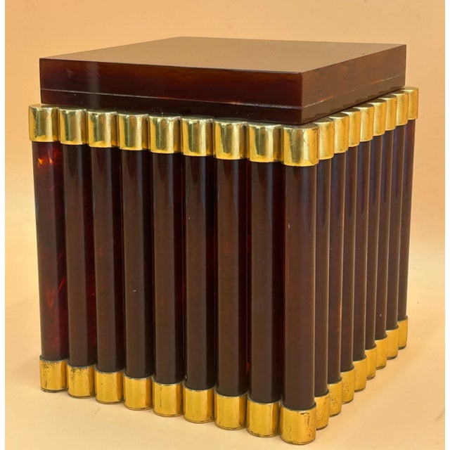 1970s 1970s Rare Gabriella Crespi Brass and Lucite Decorative Box With Lid, Signed, Italy For Sale - Image 5 of 11