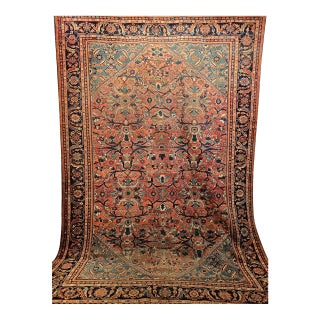 Antique Persian Mahal Sultanabad Rug, Hand-Knotted Wool, Geometric Pattern, Rust & Turquoise, 9x12 For Sale