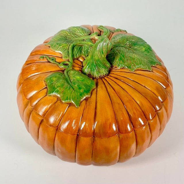 Ceramic 1989 Vintage Americana Folk Art Boho Chic Pumpkin Soup Tureen, Halloween & Thanksgiving. For Sale - Image 7 of 15